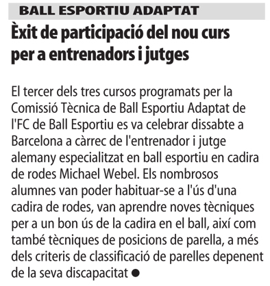 El 3r i ltim curs de Wheelchair programat a Barcelona al diari El Mundo Deportivo | Federaci Catalana de Ball Esportiu